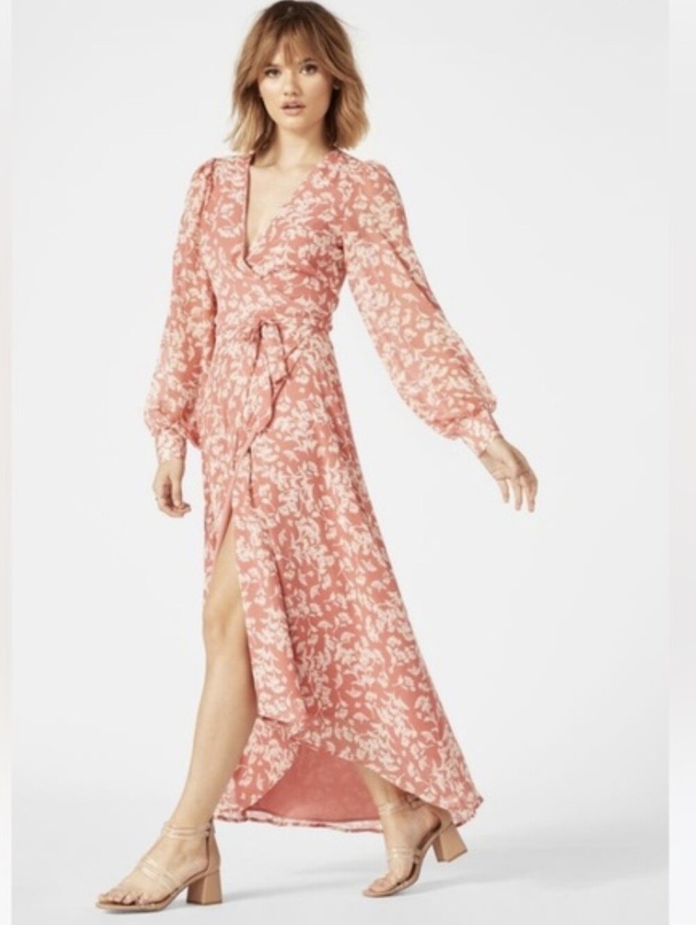 Justfab Long Sleeve Wrap Maxi Dress Faded Rose Womens Size XL